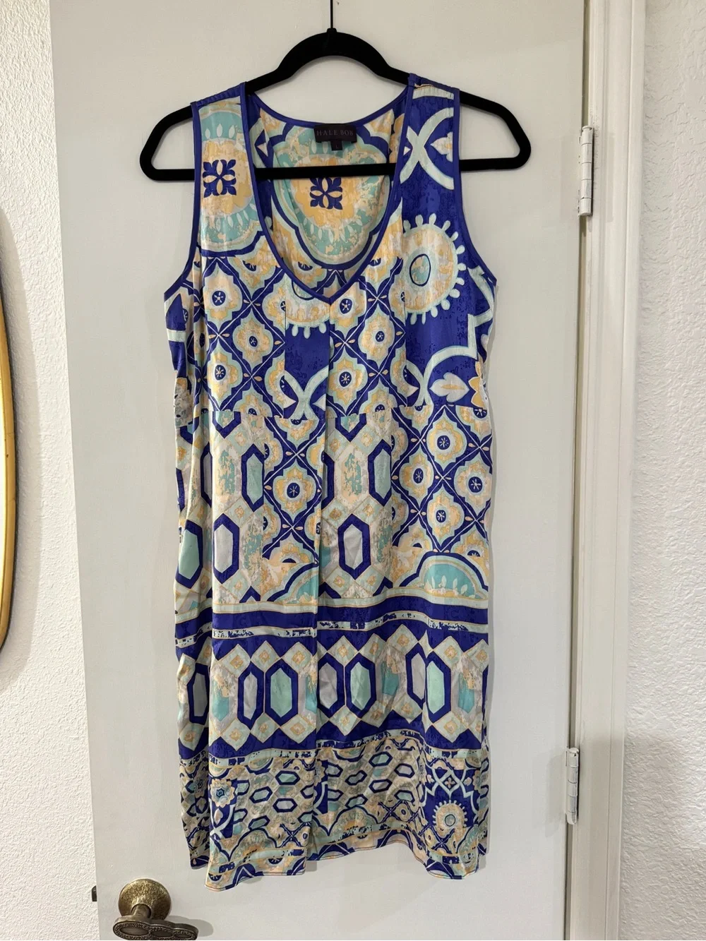 Hale Bob Silk Blend Sleeveless Geo Print Pull On Dress